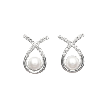 Pearl Bow Silver Earrings