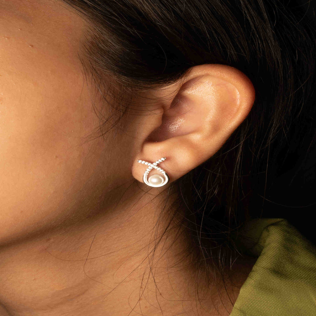 Pearl Bow Silver Earrings