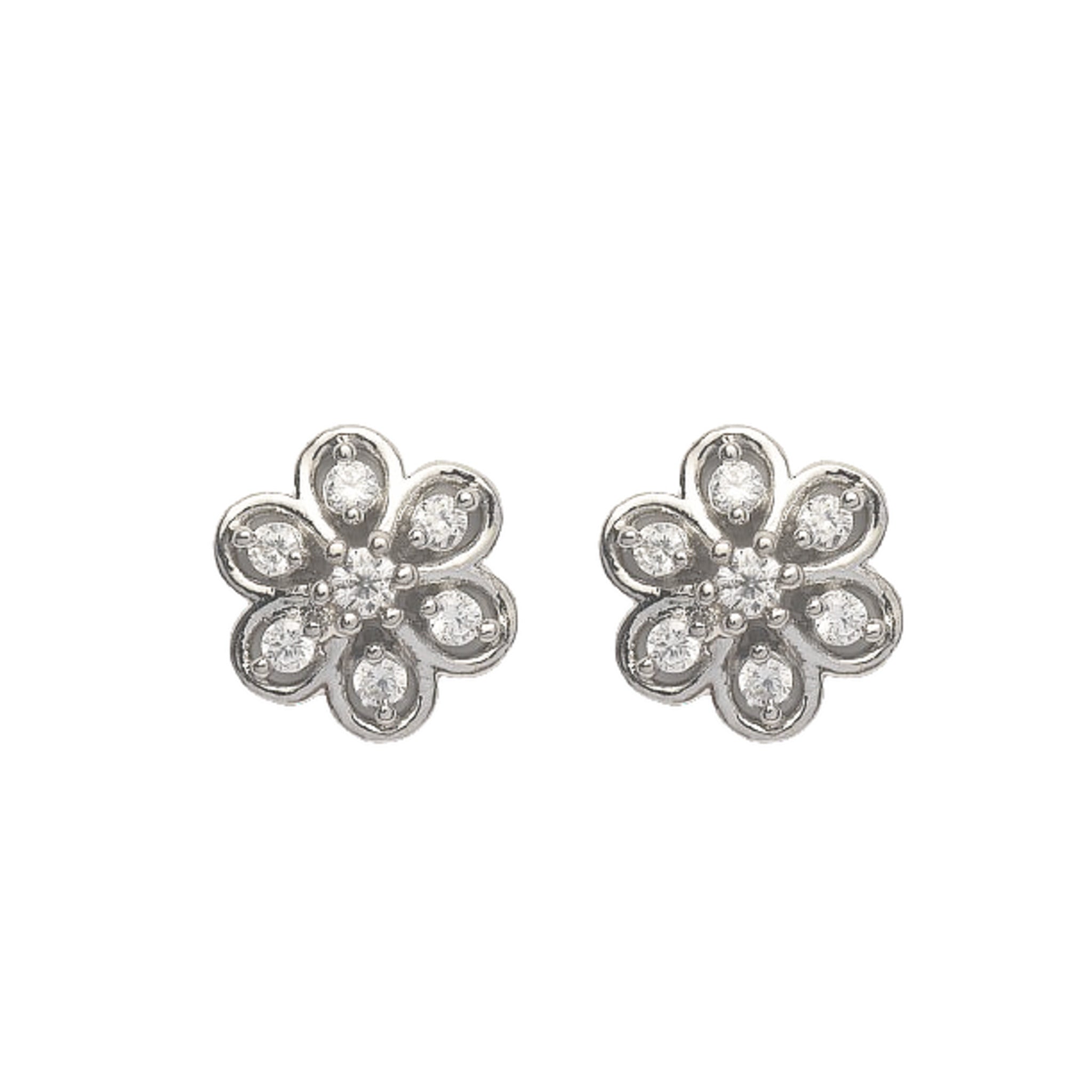 Silver Flower Star Earrings